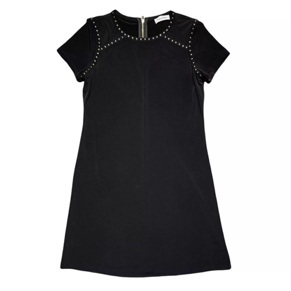 ✨ Black Calvin Klein Dress with Gold Embellishments - Size 2